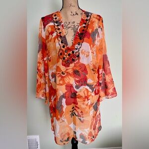 Floral Orange and Red Women's Coverup